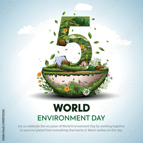 world environment day poster. green plant and globe. abstract vector illustration design.