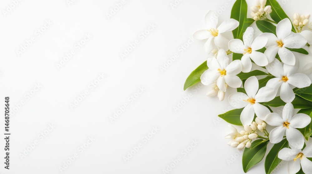 Fototapeta premium Beautiful Arabian Jasmine flower Over white Studio Background.
