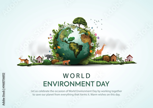 world environment day poster. green plant and globe. abstract vector illustration design.