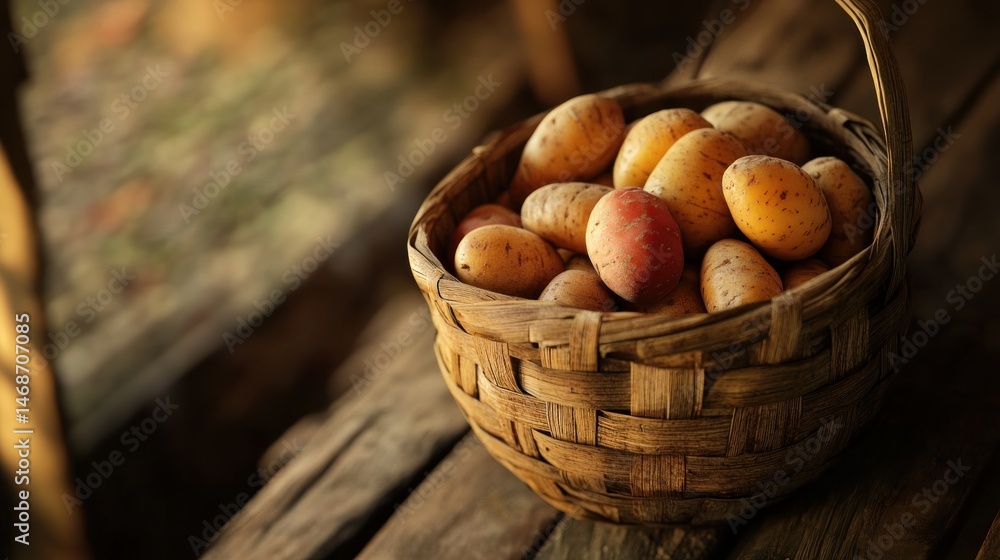 Freshly harvested potatoes in a rustic basket (1) Freshly harvested potatoes in a rustic basket (1)