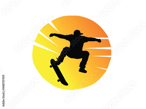 Silhouette of skateboarder with sunset in the background 