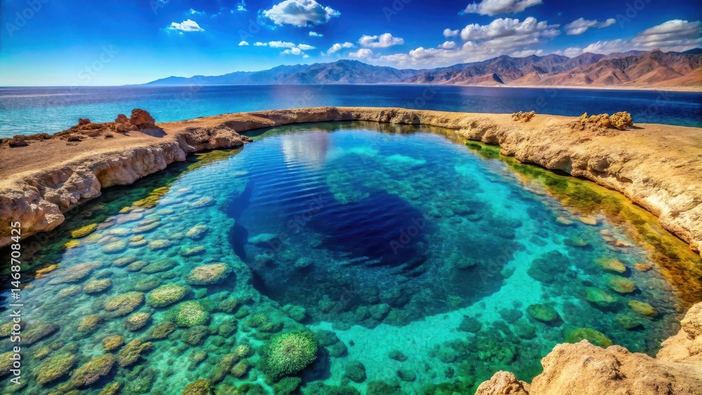 Clear blue waters and coral reefs surrounding Blue Hole in Dahab Red Sea, dahab red sea Clear blue waters and coral reefs surrounding Blue Hole in Dahab Red Sea, dahab red sea