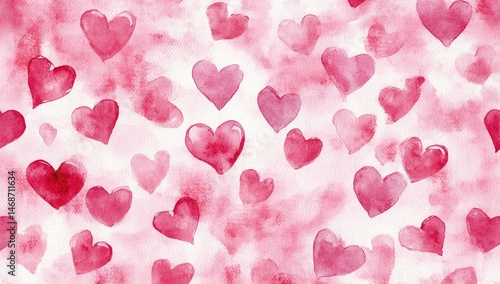 Obraz na płótnie Watercolor hearts scattered on a pink background w salonie