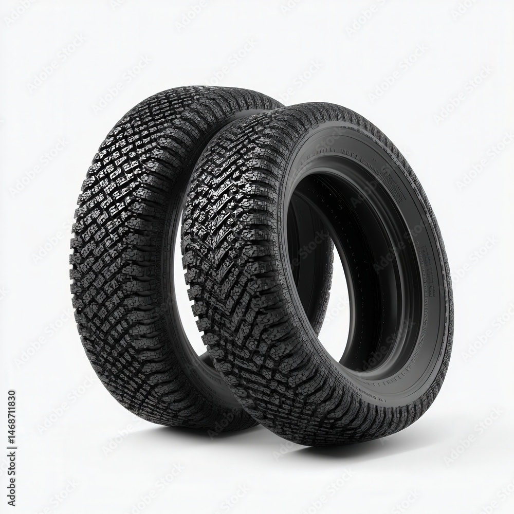 Obraz premium Two black tires with textured tread.