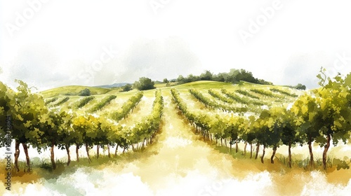 Gentle vineyard landscape in watercolor style.