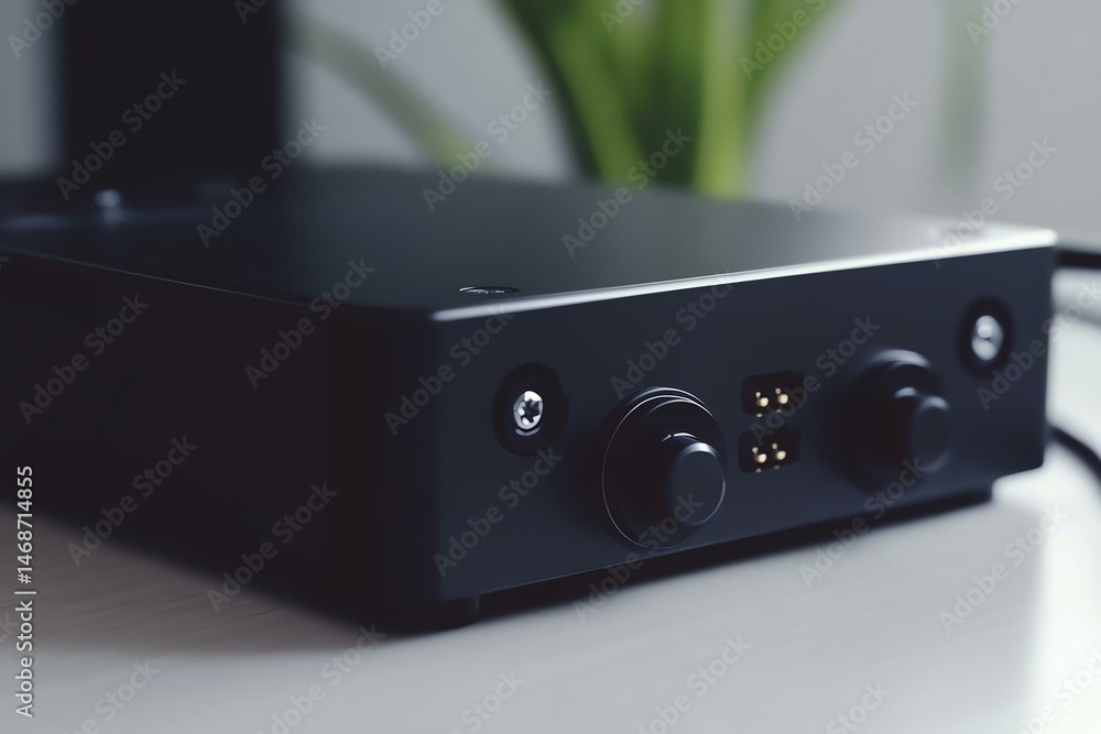 Obraz premium Close-up of a modern audio interface device.