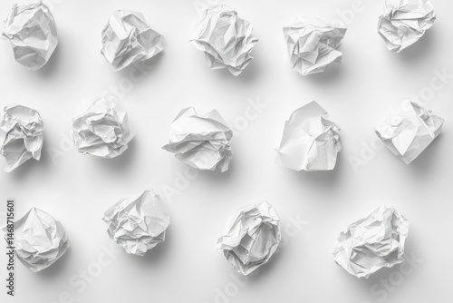Obraz na płótnie Crumpled paper balls arranged neatly on white background w salonie