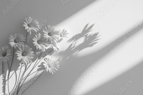Obraz na płótnie Monochromatic daisies cast dramatic shadows on a light background w salonie