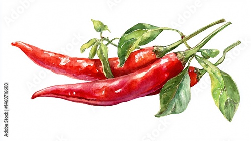 Watercolor Red Chili Peppers Illustration | Spicy Red Pepper Clipart | Botanical Hot Vegetable Art – White Background


