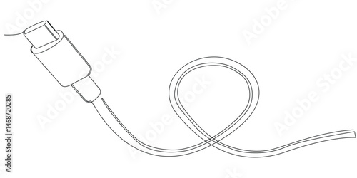 continuous line of mobile phone charger.single line drawing of mobile phone charging cable.single line vector illustration