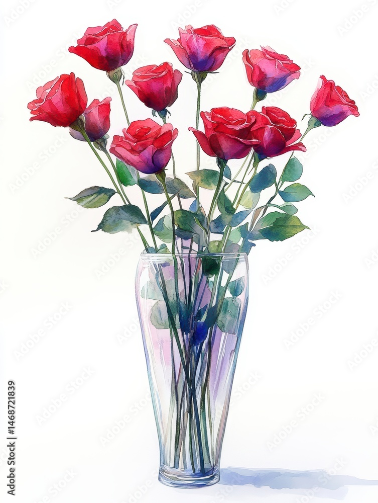 Obraz premium Elegant red roses in a transparent vase floral still life indoor setting bright and cheerful atmosphere