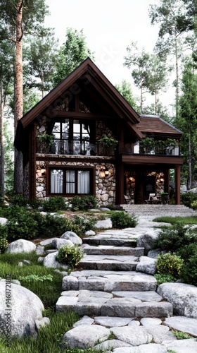 Stone and Timber Cabin in the Woods