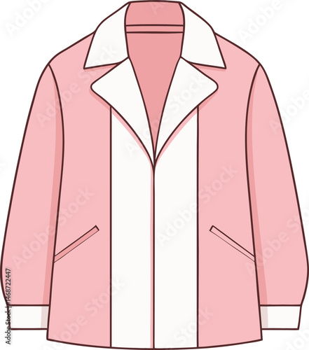 Retro Inspired Pink And White Wide Collar Blazer With Clean Lines For Women In Soft Vector Style