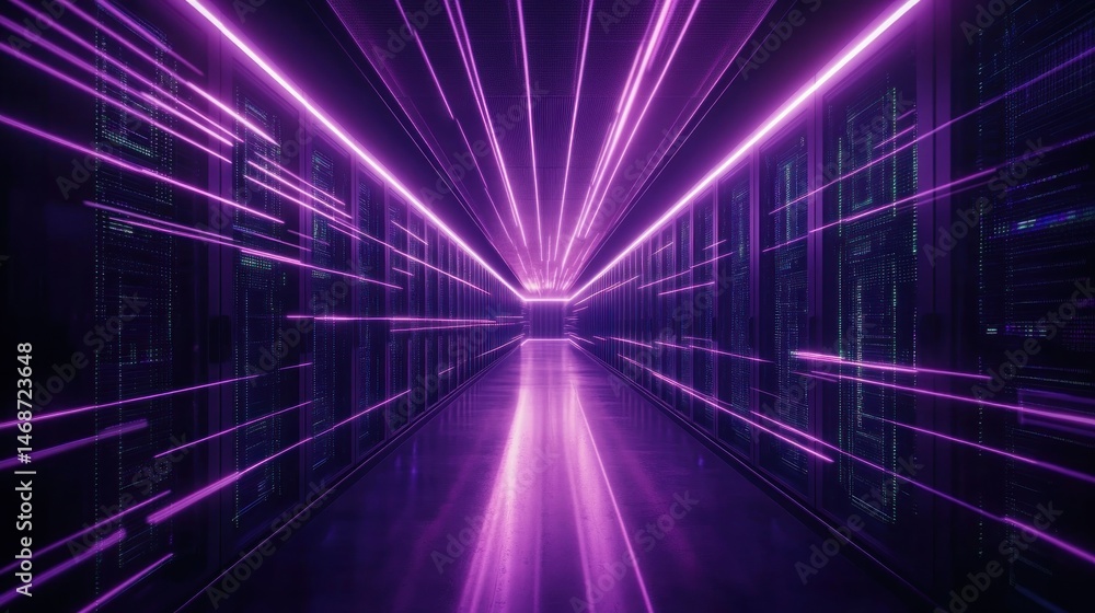 Fototapeta premium Futuristic server room with vibrant neon lights