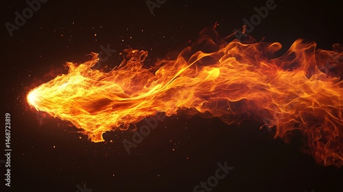 Fiery, streaking projectile of intense heat against a dark background.