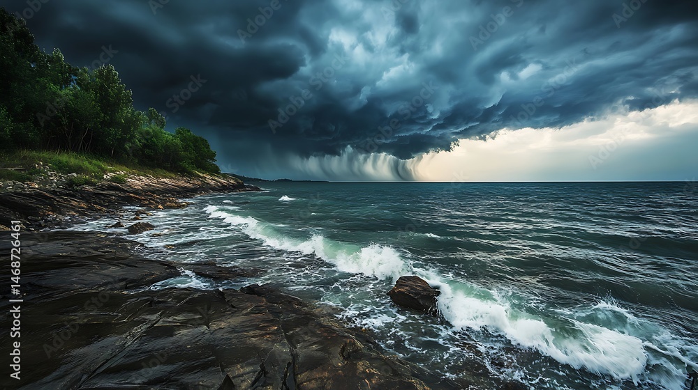 Fototapeta premium Dramatic coastal scene of a powerful storm.