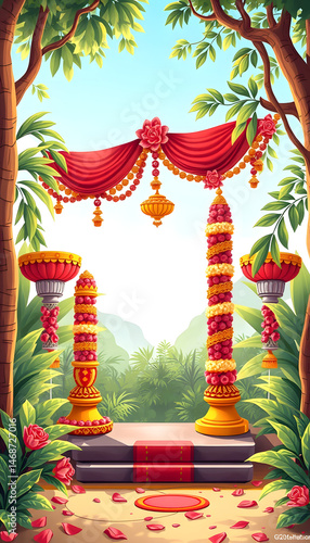 Hindu wedding decorations in nature , with white tonespng