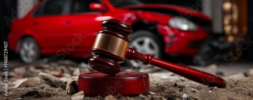 Gavel with Car Accident Background Symbolizing Legal Support and Rights After a Traffic Collision