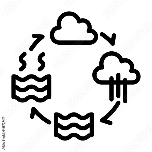 Water Cycle Vector Line Icon Design
