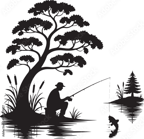 Fisherman Casting Line Silhouette

Fishing Boat on the Lake Vector Design

Underwater Fish Hunting Scene Silhouette

Spearfishing Adventure Silhouette Art

Fishing Rod and Catch Moment Vector