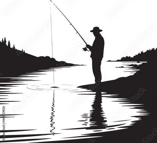 Fisherman Casting Line Silhouette

Fishing Boat on the Lake Vector Design

Underwater Fish Hunting Scene Silhouette

Spearfishing Adventure Silhouette Art

Fishing Rod and Catch Moment Vector