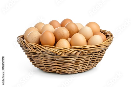 Wallpaper Mural Rustic Wicker Basket Filled with Fresh Chicken Eggs on a White Background Torontodigital.ca