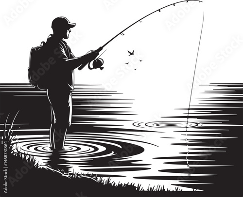 Fisherman Casting Line Silhouette

Fishing Boat on the Lake Vector Design

Underwater Fish Hunting Scene Silhouette

Spearfishing Adventure Silhouette Art

Fishing Rod and Catch Moment Vector