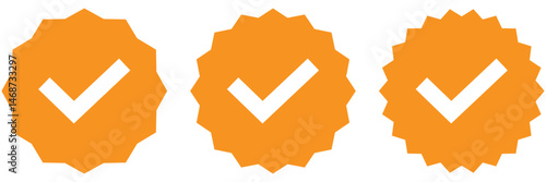 Verified badge profile set. Instagram verified badge. Social media account verification icons. Check mark icon. Profile verified badge. Guaranteed signs. Approval done element collection.