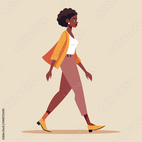 stylish young African woman walking.