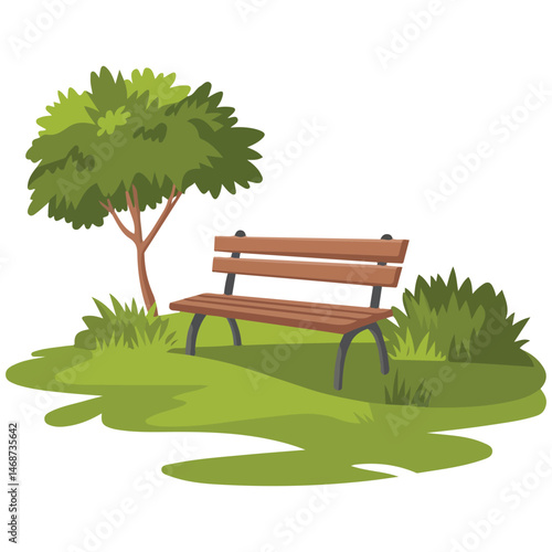 Park bench with tree isolated vector illustration on white background