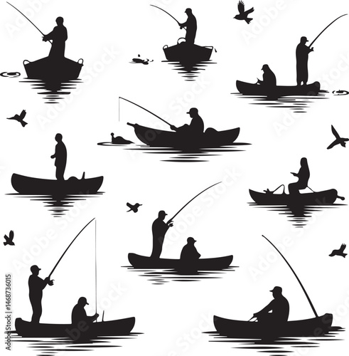 Fisherman Casting Line Silhouette

Fishing Boat on the Lake Vector Design

Underwater Fish Hunting Scene Silhouette

Spearfishing Adventure Silhouette Art

Fishing Rod and Catch Moment Vector