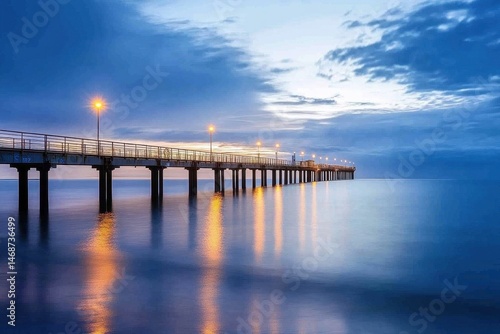 Wallpaper Mural Largs Bay pier at sunset reflecting tranquil waters and illuminated by soft lights, Adelaide landmark and travel destination Largs Bay Jetty pier at twilight Torontodigital.ca