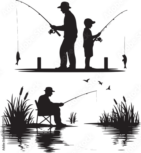 Fisherman Casting Line Silhouette

Fishing Boat on the Lake Vector Design

Underwater Fish Hunting Scene Silhouette

Spearfishing Adventure Silhouette Art

Fishing Rod and Catch Moment Vector