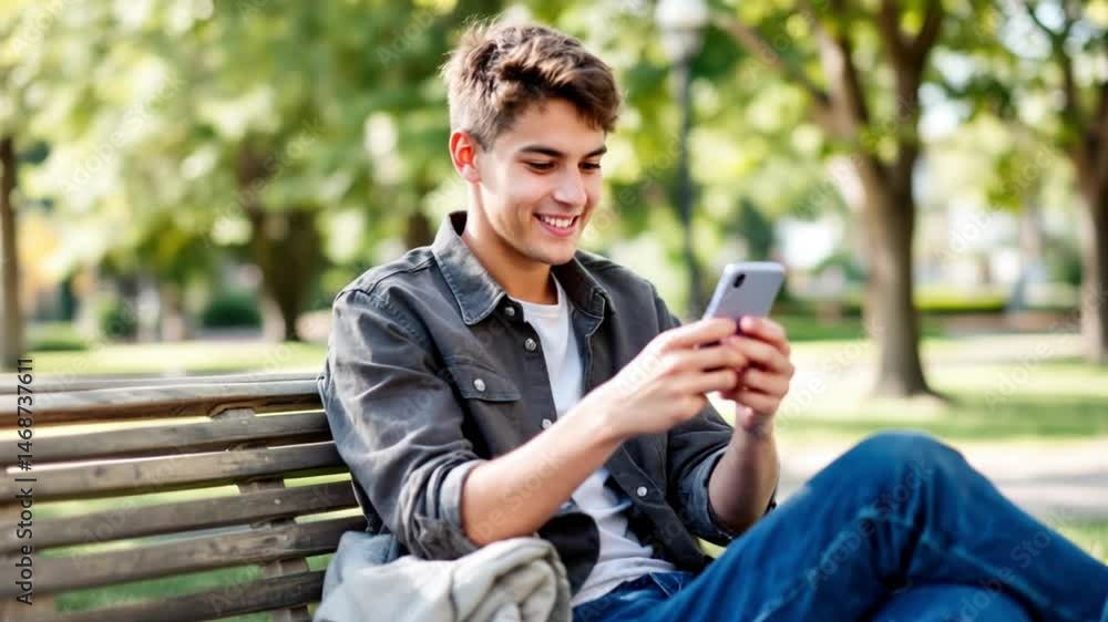 young man using mobile phone in the park young man using mobile phone in the park