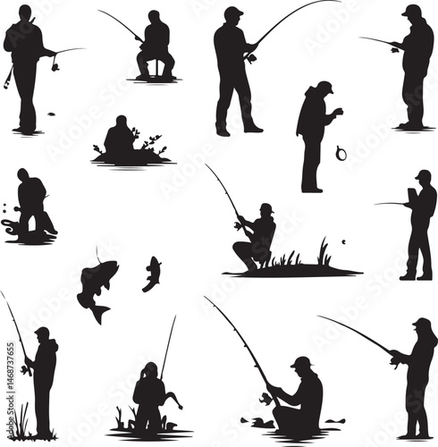 Fisherman Casting Line Silhouette

Fishing Boat on the Lake Vector Design

Underwater Fish Hunting Scene Silhouette

Spearfishing Adventure Silhouette Art

Fishing Rod and Catch Moment Vector