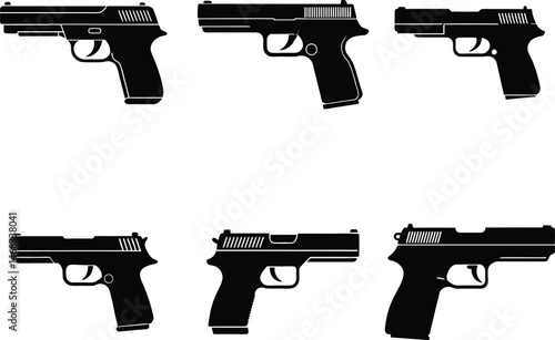 Semi-Automatic Handgun Silhouette Vector Illustration Bundle
