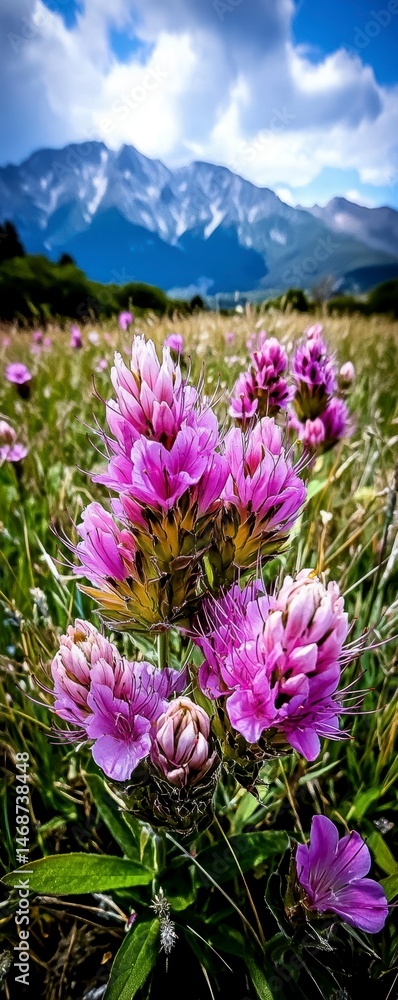 Obraz premium Vibrant Pink Flowers in Mountain Meadow