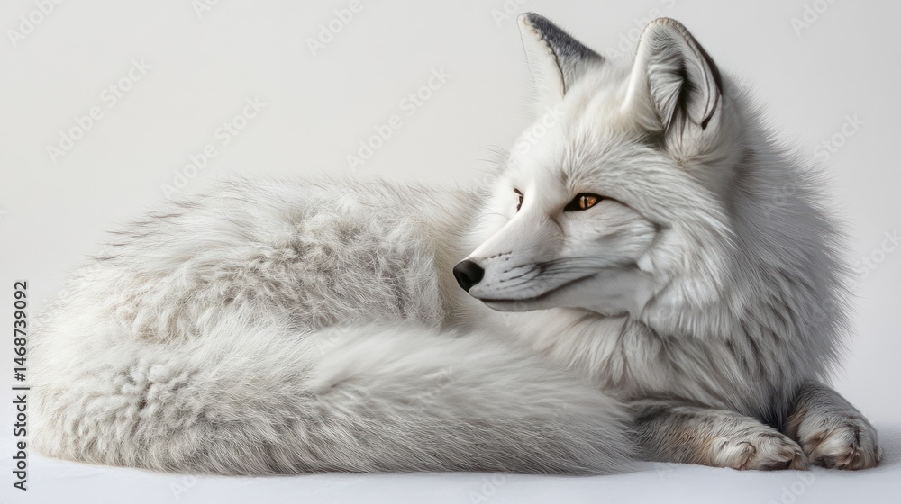 Naklejka premium Arctic fox resting, studio shot, white background