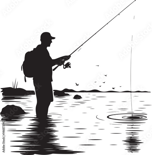 Fisherman Casting Line Silhouette

Fishing Boat on the Lake Vector Design

Underwater Fish Hunting Scene Silhouette

Spearfishing Adventure Silhouette Art

Fishing Rod and Catch Moment Vector