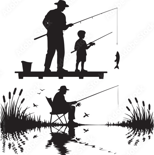 Fisherman Casting Line Silhouette

Fish Caught Mid-Jump Vector Scene

Fishing Boat Adventure Silhouette

Spearfishing in Action Silhouette

Calm Lake Fish Hunt Vector Design