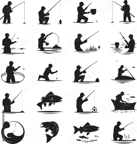 Fisherman Casting Line Silhouette

Fish Caught Mid-Jump Vector Scene

Fishing Boat Adventure Silhouette

Spearfishing in Action Silhouette

Calm Lake Fish Hunt Vector Design