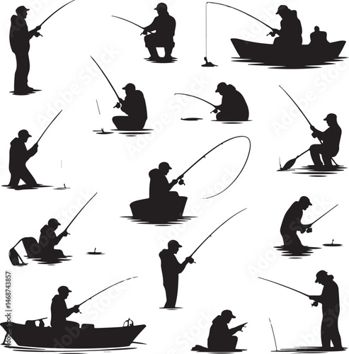 Fisherman Casting Line Silhouette

Fish Caught Mid-Jump Vector Scene

Fishing Boat Adventure Silhouette

Spearfishing in Action Silhouette

Calm Lake Fish Hunt Vector Design