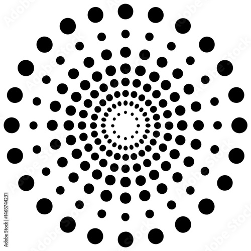 Matrix grid of dots arranged in a radial design
