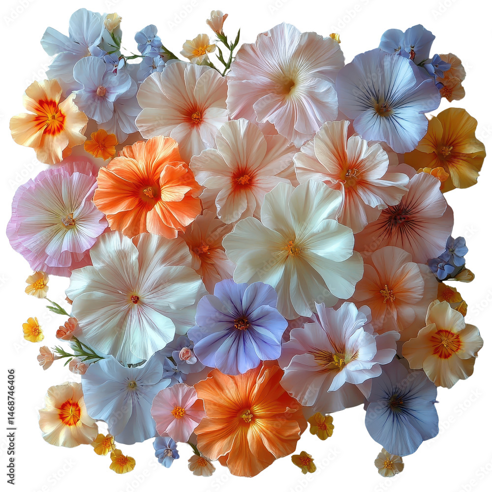 Fototapeta premium Floral Symphony: A vibrant array of colorful blooms arranged in a captivating composition, showcasing the beauty of nature and the artistry of floral design.