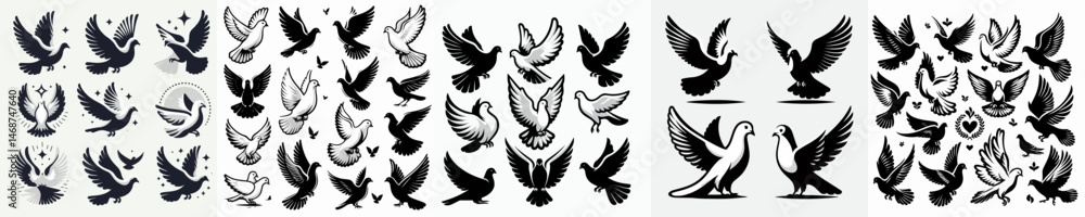 Fototapeta premium Grace in Flight: Artistic Dove set Illustrations silhouette
