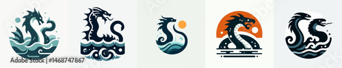 Sea serpent dragon and leviathan monster logo