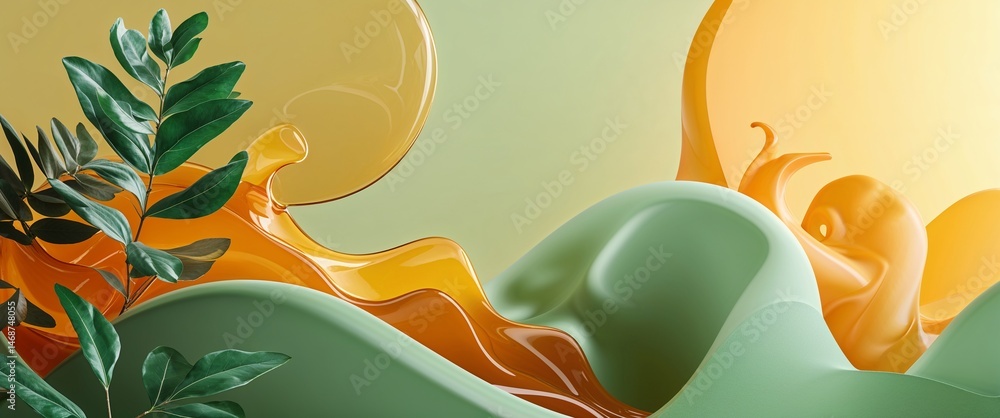 Naklejka premium Joyful warm amber and soft green color abstract background