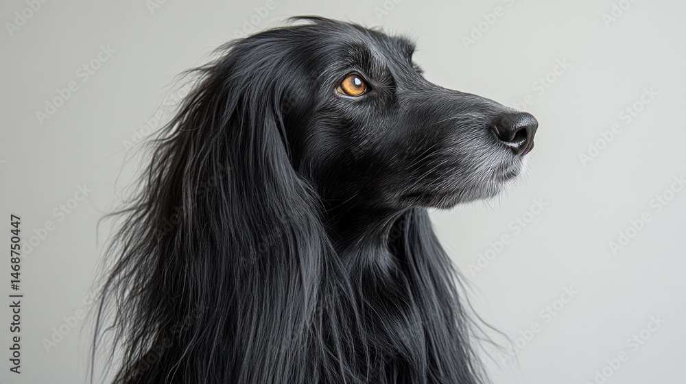 Elegant black dog portrait, studio, calm background, pet profile Elegant black dog portrait, studio, calm background, pet profile