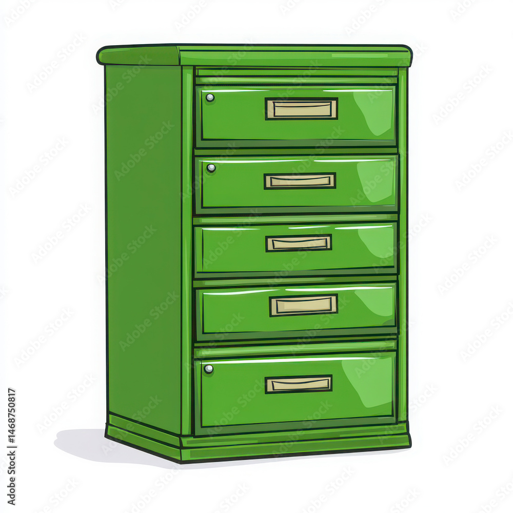 Green filing cabinet illustration on white background Green filing cabinet illustration on white background
