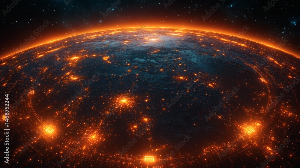 Obraz premium Stylized planet earth night view